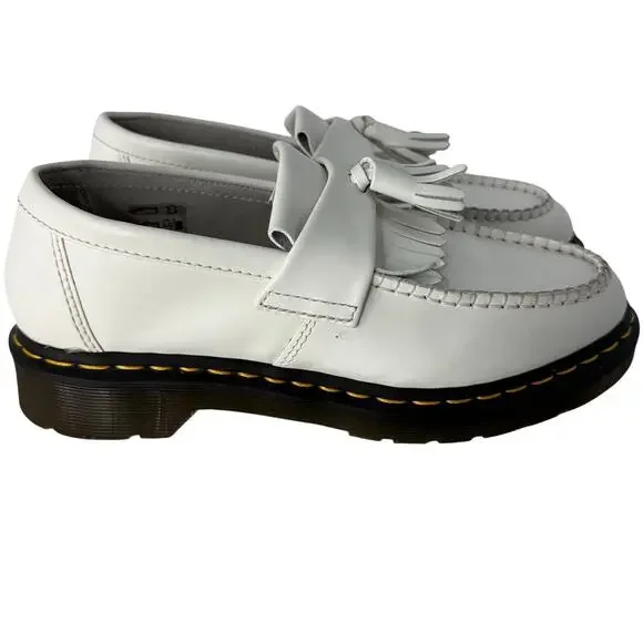 Dr Martens Adrian White Leather Tassel Loafers Fringe Platform Women’s 9 - Picture 1 of 9